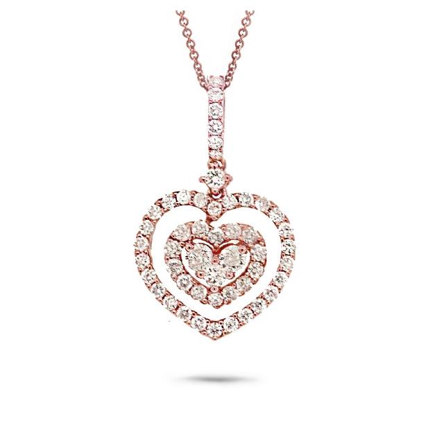 0.62 Ctw 18k Rose Gold Diamond Heart Pendant Necklace With 18 Inch Chain