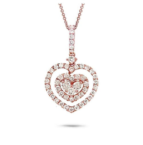 0.62 Ctw 18k Rose Gold Diamond Heart Pendant Necklace With 18 Inch Chain