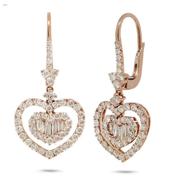 1.76 Ctw 18k Rose Gold Diamond Heart Earring