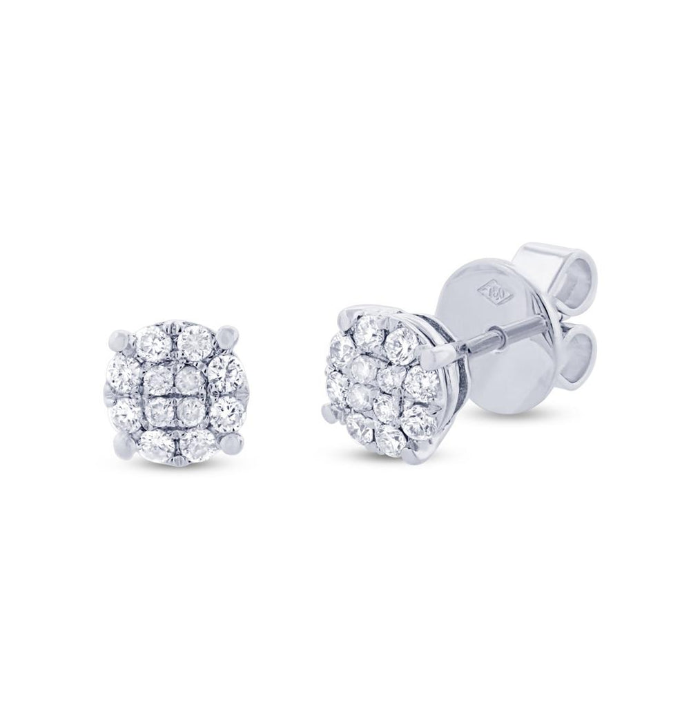 0.31 Ctw 18k White Gold Diamond Cluster Stud Earring