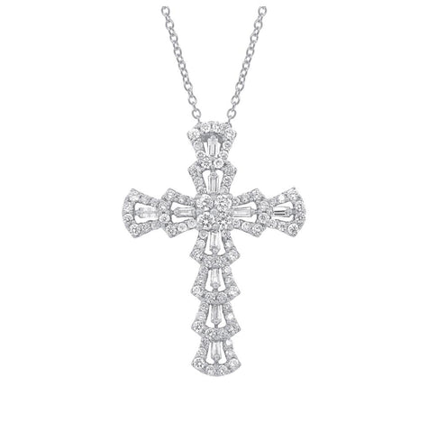 1.28 Ctw 18k White Gold Diamond Cross Pendant Necklace With 18 Inch Chain