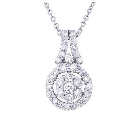 0.66 Ctw 18k White Gold Diamond Pendant Necklace With 18 Inch Chain