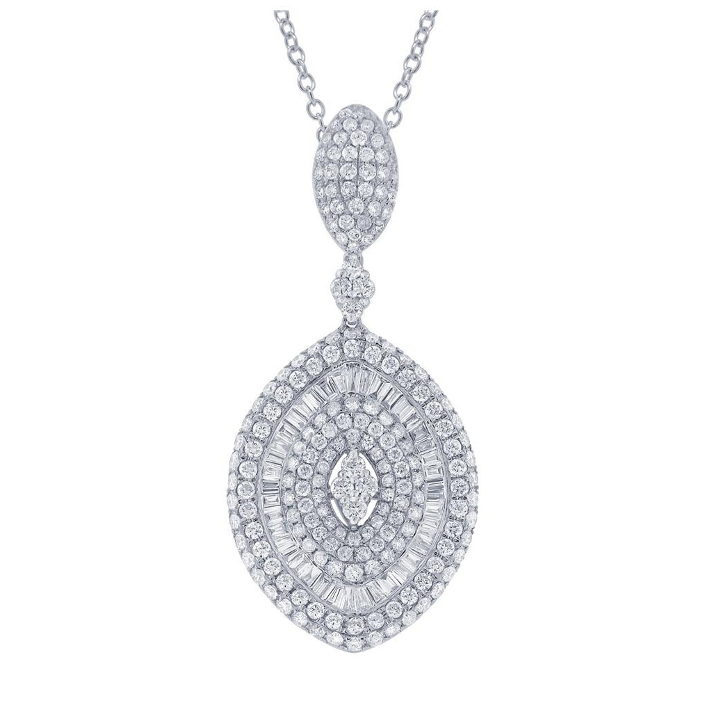 3.76 Ctw 18k White Gold Diamond Pendant Necklace With 18 Inch Chain