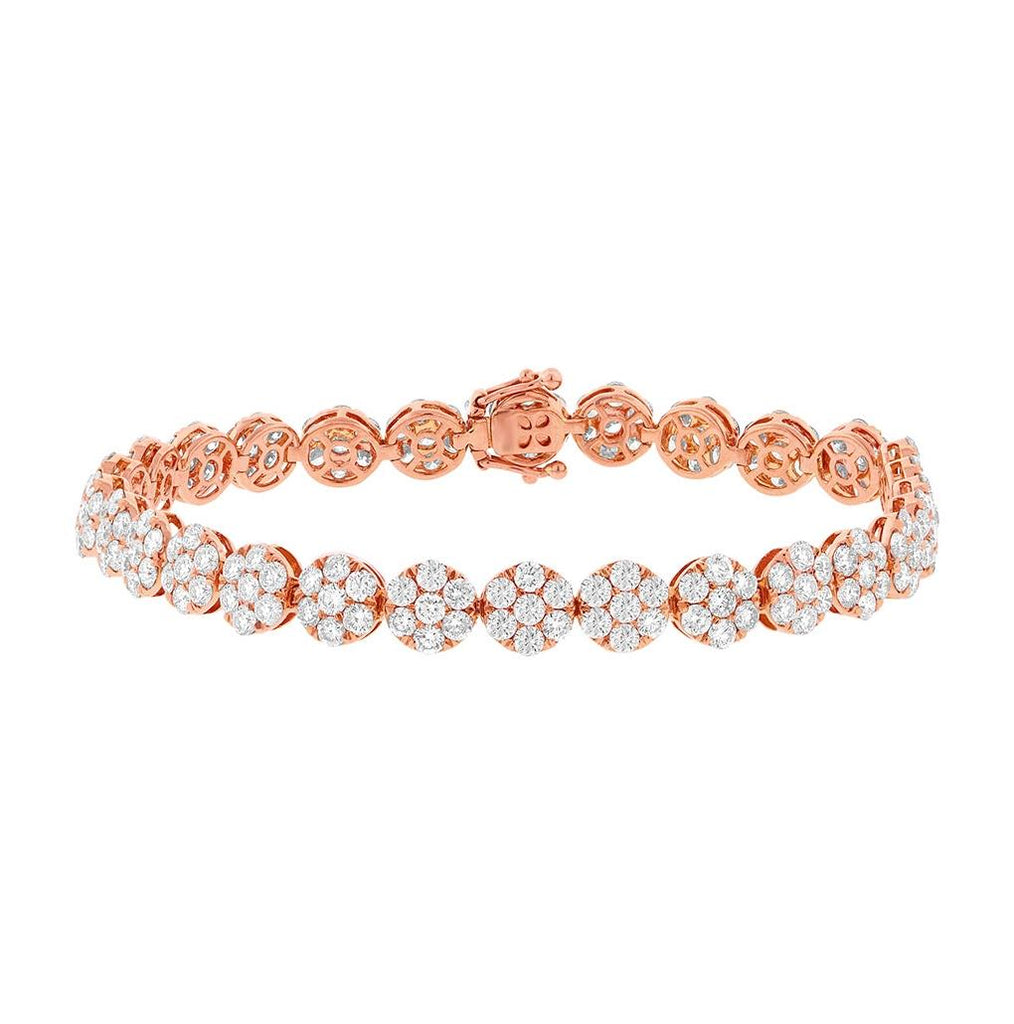 8.26 Ctw 18k Rose Gold Diamond Cluster Womens Bracelet