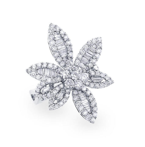 2.53 Ctw 18k White Gold Diamond Flower Ring