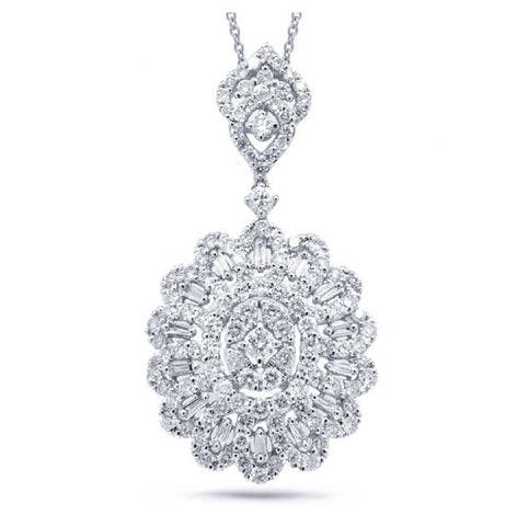 2.83 Ctw 18k White Gold Diamond Pendant Necklace With 18 Inch Chain