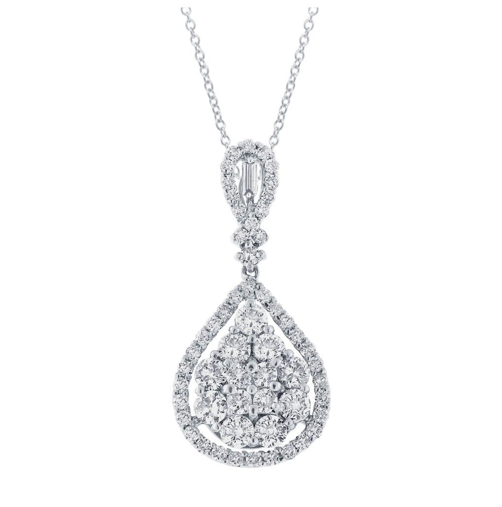 1.74 Ctw 18k White Gold Diamond Pendant Necklace With 18 Inch Chain