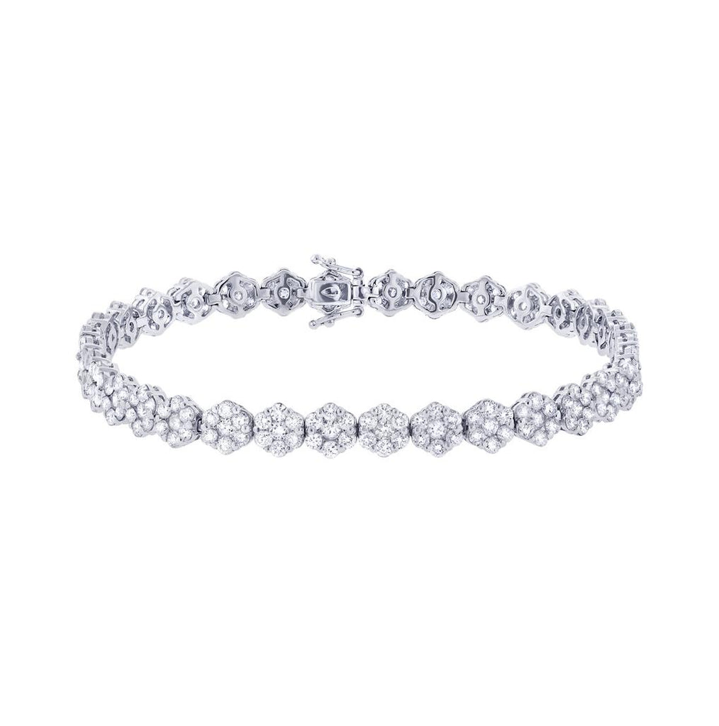 6.55 Ctw 18k White Gold Diamond Cluster Womens Bracelet