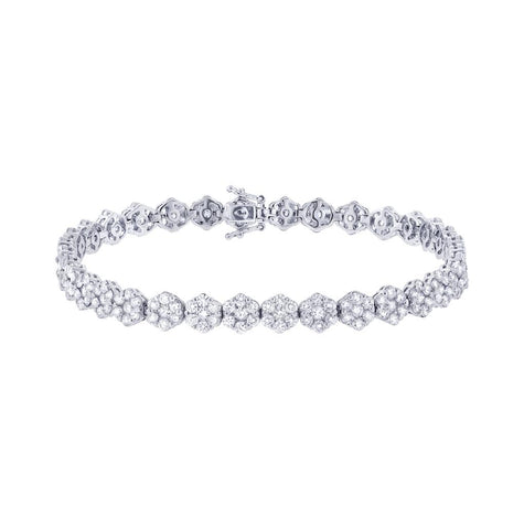 6.55 Ctw 18k White Gold Diamond Cluster Womens Bracelet