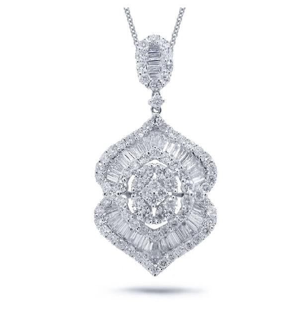 2.96 Ctw 18k White Gold Diamond Pendant Necklace With 18 Inch Chain