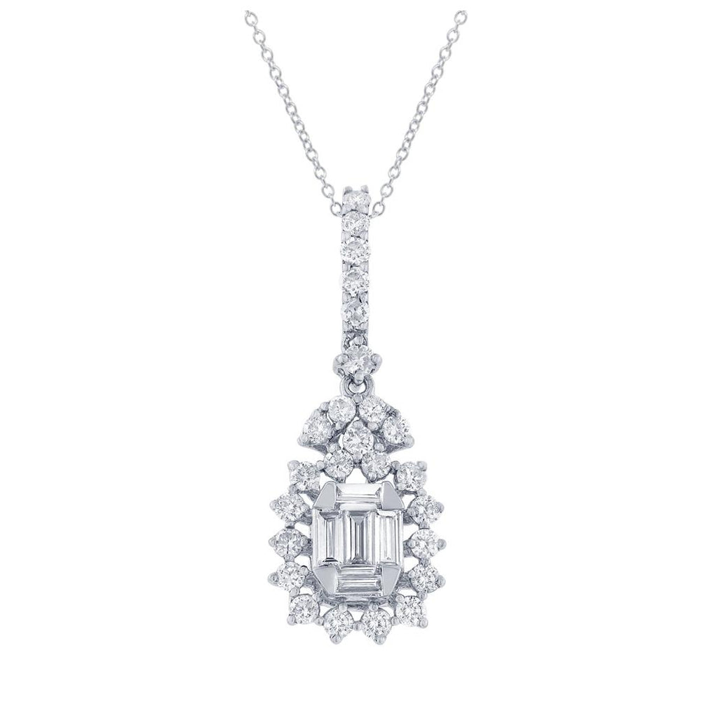 0.88 Ctw 18k White Gold Diamond Pendant Necklace With 18 Inch Chain