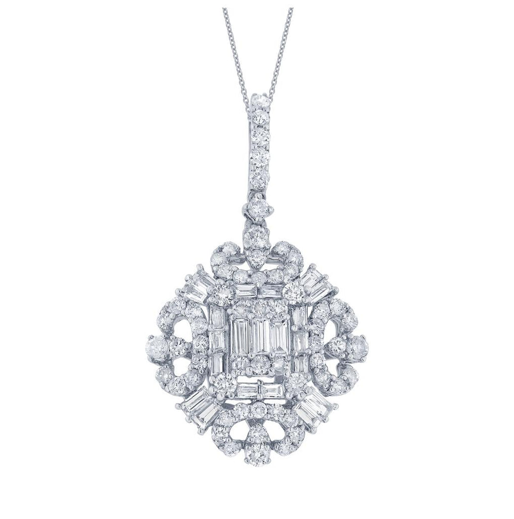 1.97 Ctw 18k White Gold Diamond Pendant Necklace With 18 Inch Chain