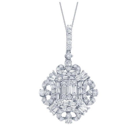 1.97 Ctw 18k White Gold Diamond Pendant Necklace With 18 Inch Chain