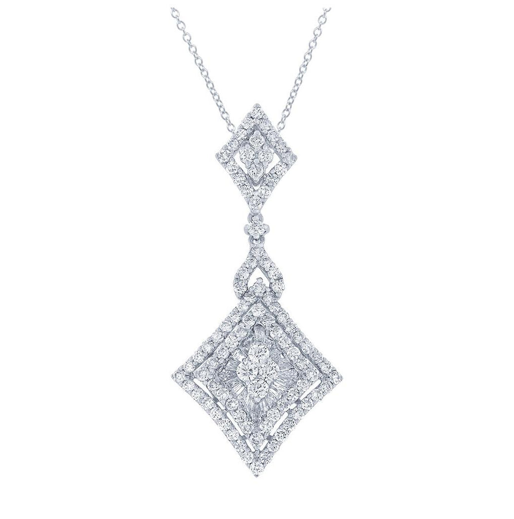 1.95 Ctw 18k White Gold Diamond Pendant Necklace With 18 Inch Chain