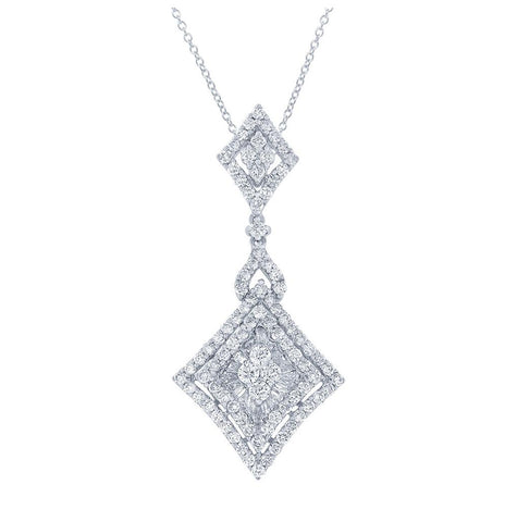 1.95 Ctw 18k White Gold Diamond Pendant Necklace With 18 Inch Chain