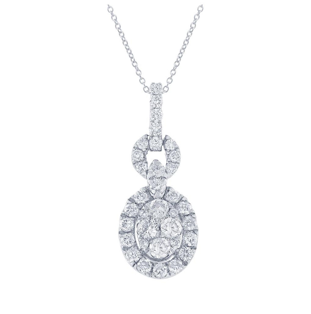 0.86 Ctw 18k White Gold Diamond Pendant Necklace With 18 Inch Chain