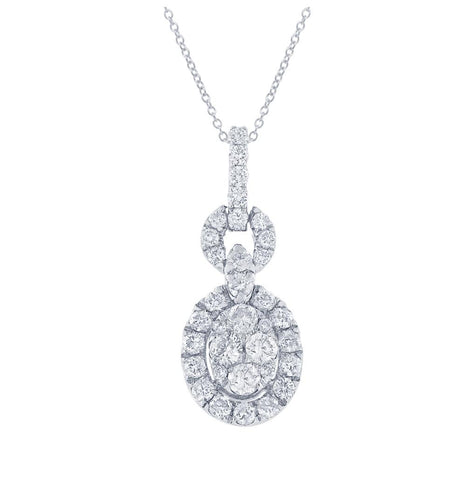 0.86 Ctw 18k White Gold Diamond Pendant Necklace With 18 Inch Chain