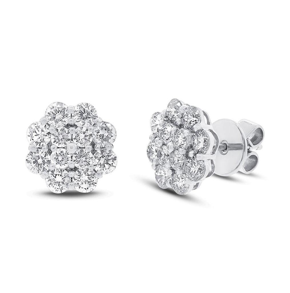 1.97 Ctw 18k White Gold Diamond Cluster Stud Earring