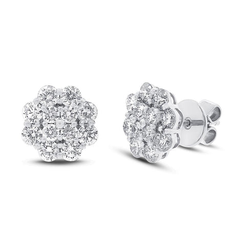 1.97 Ctw 18k White Gold Diamond Cluster Stud Earring