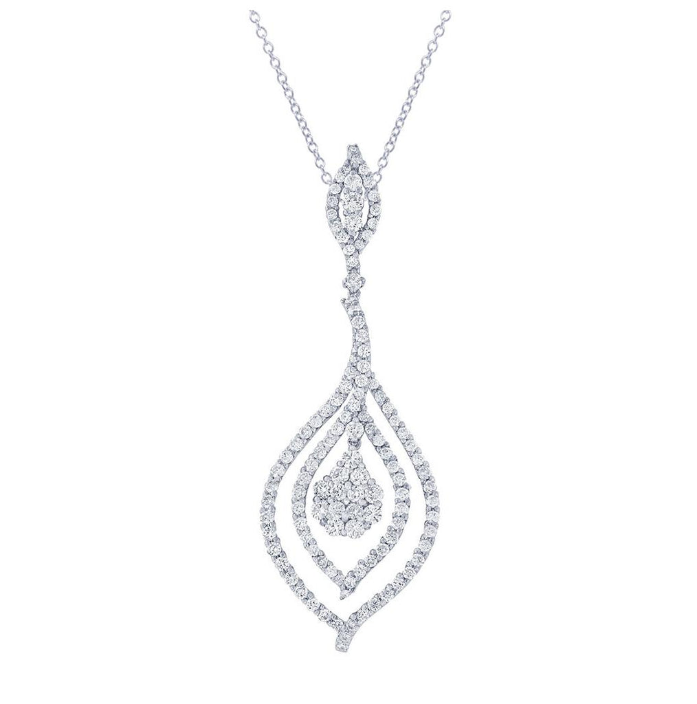 3.03 Ctw 18k White Gold Diamond Pendant Necklace With 18 Inch Chain