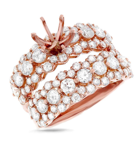 2.62 Ctw 18k Rose Gold Diamond Semi-mount Ring 2-pc