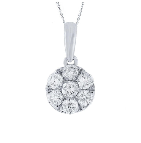 0.47 Ctw 14k White Gold Diamond Cluster Stud Pendant Necklace With 18 Inch Chain