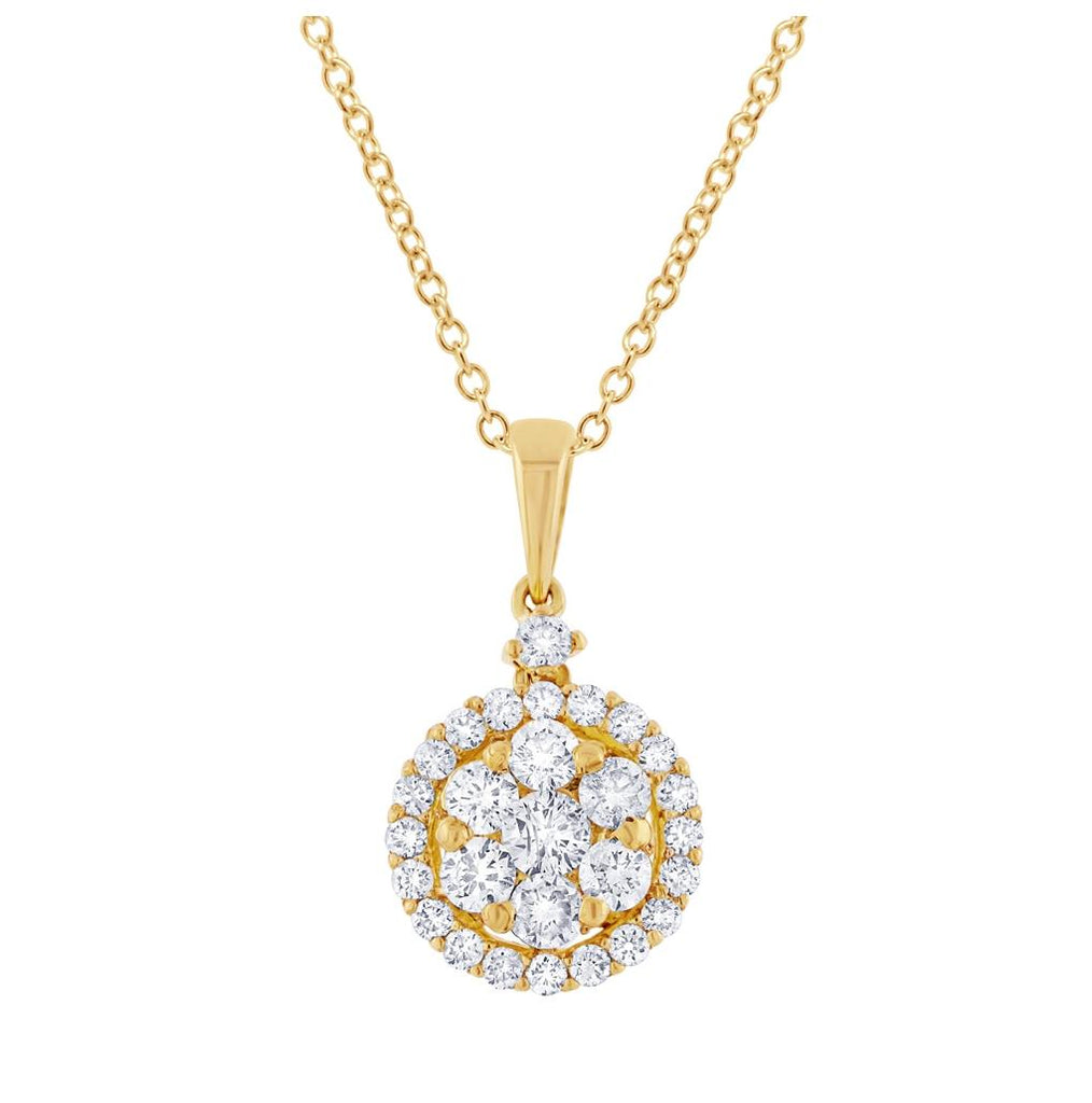 0.56 Ctw 18k Yellow Gold Diamond Cluster Pendant Necklace With 18 Inch Chain