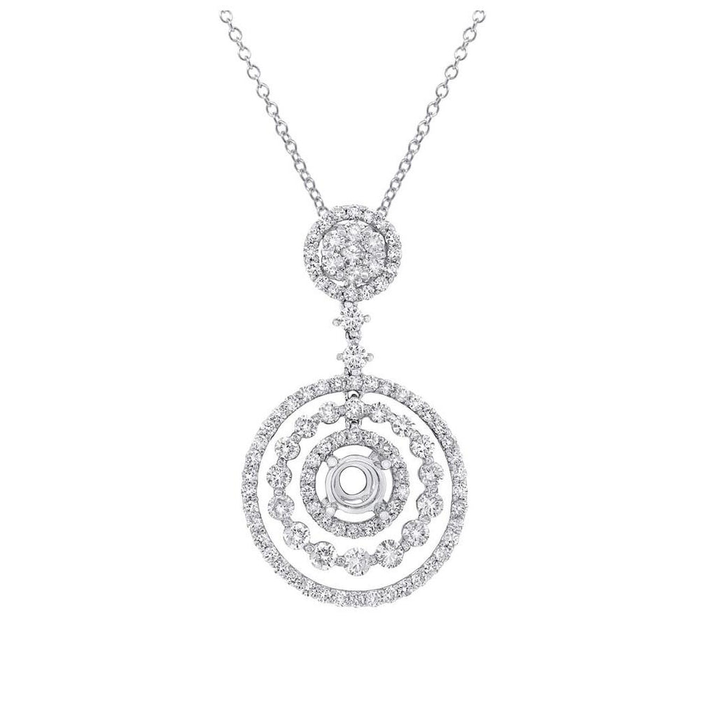 2.27 Ctw 18k White Gold Diamond Semi-mount Pendant Necklace With 18 Inch Chain