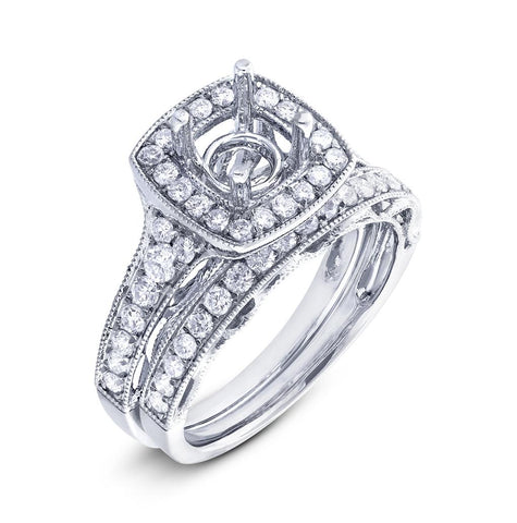 0.94 Ctw 18k White Gold Diamond Semi-mount Ring 2-pc