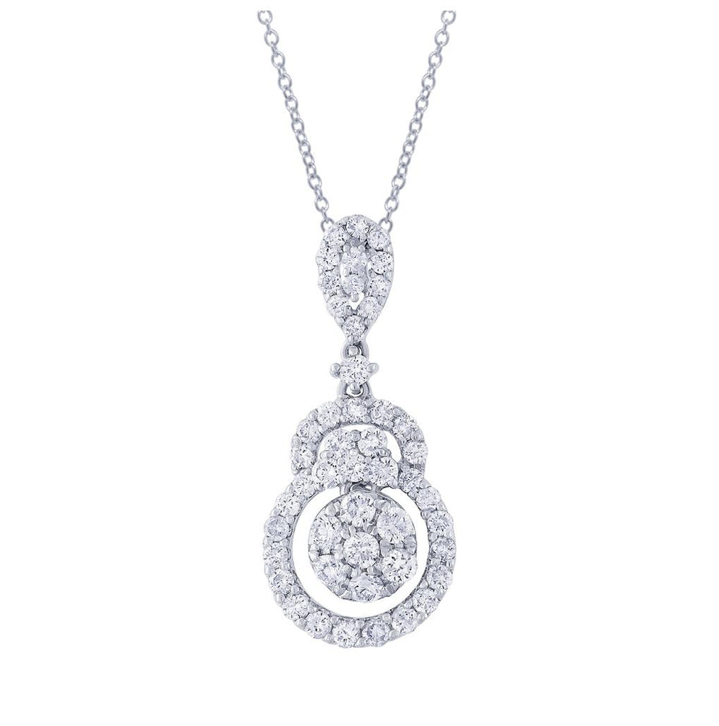 1.04 Ctw 18k White Gold Diamond Pendant Necklace With 18 Inch Chain