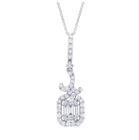 0.88 Ctw 18k White Gold Diamond Pendant Necklace With 18 Inch Chain