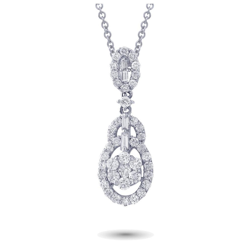 0.84 Ctw 18k White Gold Diamond Pendant Necklace With 18 Inch Chain