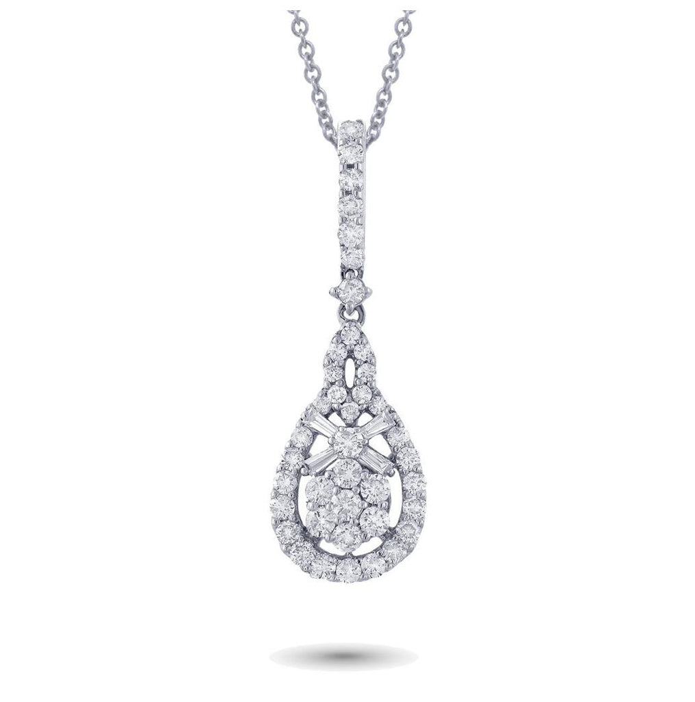 0.93 Ctw 18k White Gold Diamond Pendant Necklace With 18 Inch Chain