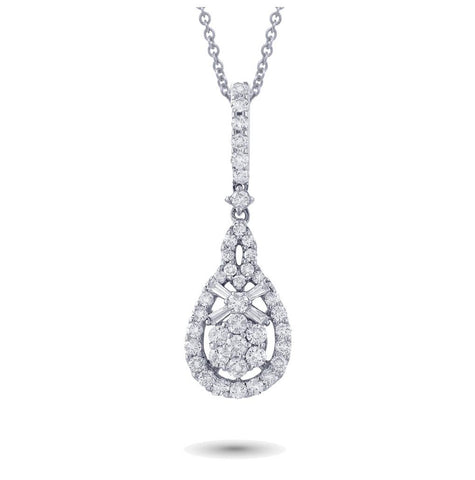 0.93 Ctw 18k White Gold Diamond Pendant Necklace With 18 Inch Chain