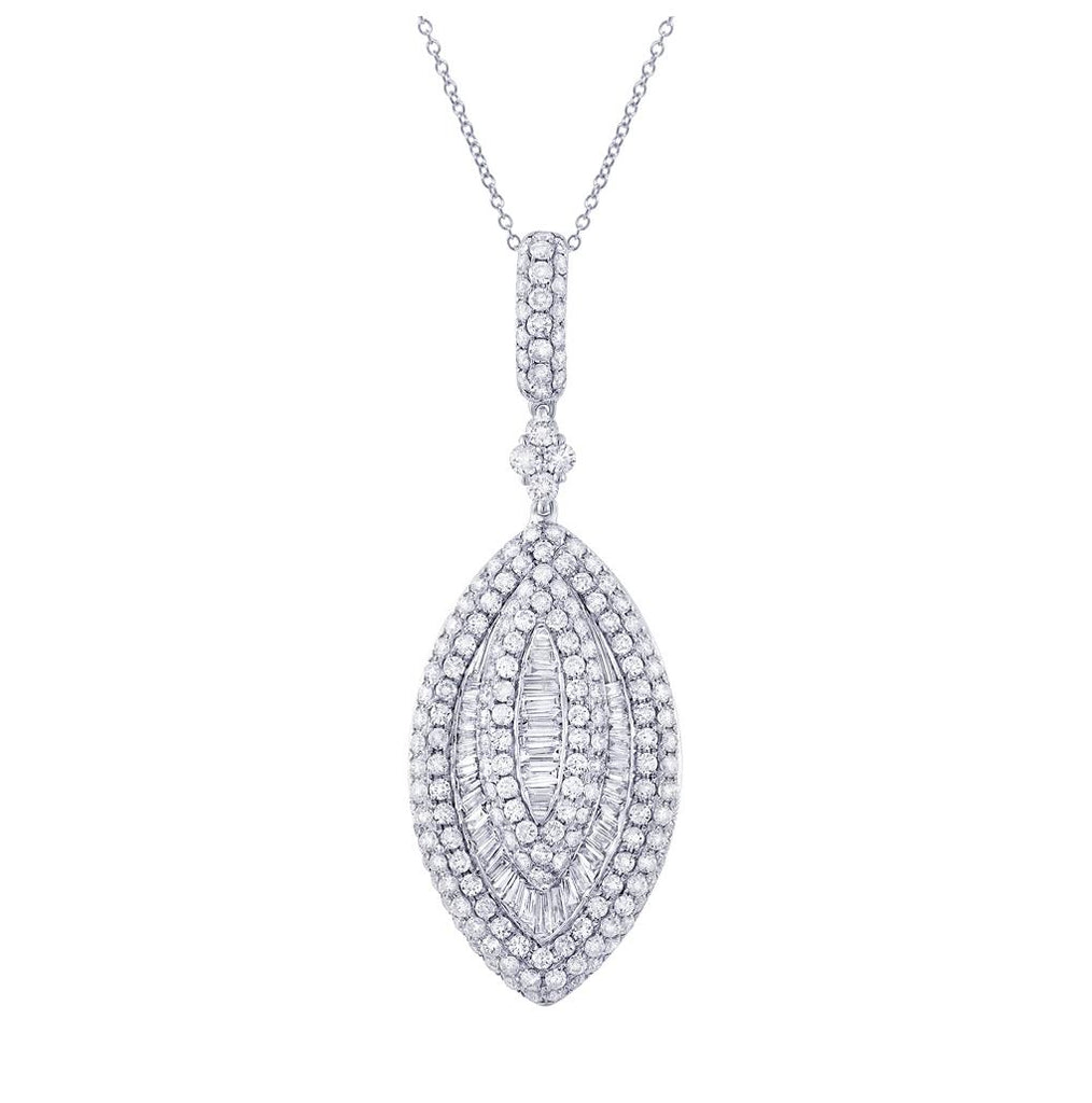 2.54 Ctw 18k White Gold Diamond Pendant Necklace With 18 Inch Chain