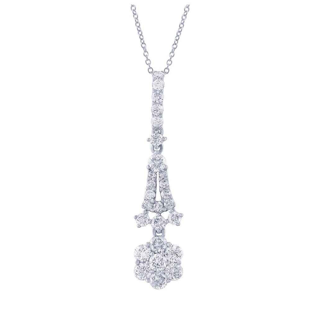 0.98 Ctw 18k White Gold Diamond Pendant Necklace With 18 Inch Chain