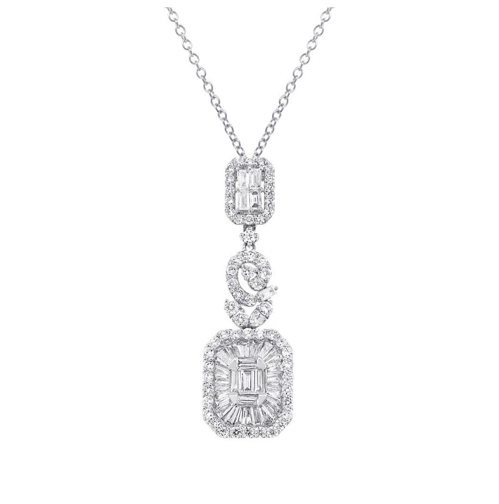 2.40 Ctw 18k White Gold Diamond Pendant Necklace With 18 Inch Chain