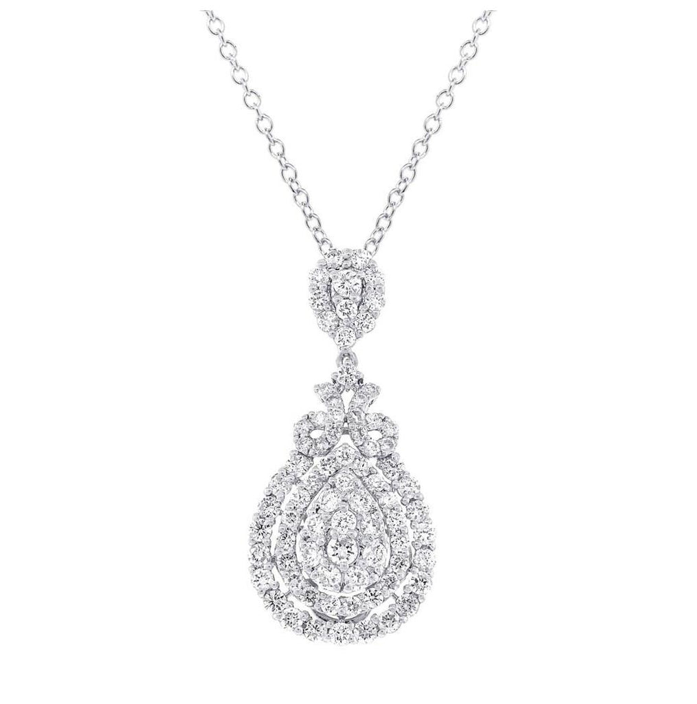 1.96 Ctw 18k White Gold Diamond Pendant Necklace With 18 Inch Chain