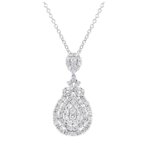 1.96 Ctw 18k White Gold Diamond Pendant Necklace With 18 Inch Chain