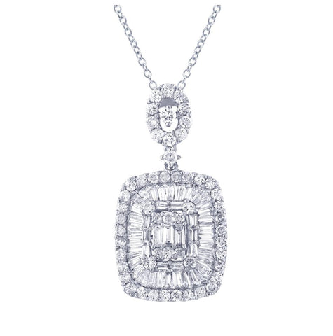 1.93 Ctw 18k White Gold Diamond Pendant Necklace With 18 Inch Chain