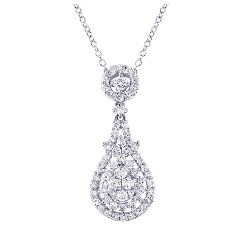 1.35 Ctw 18k White Gold Diamond Pendant Necklace With 18 Inch Chain