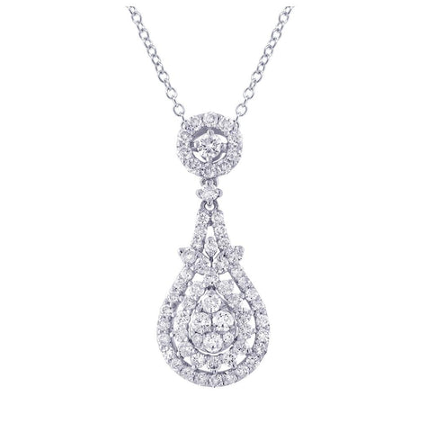 1.35 Ctw 18k White Gold Diamond Pendant Necklace With 18 Inch Chain