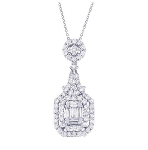 1.50 Ctw 18k White Gold Diamond Pendant Necklace With 18 Inch Chain