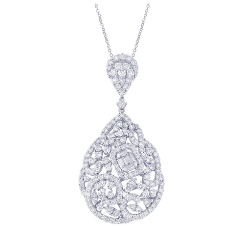 5.24 Ctw 18k White Gold Diamond Pendant Necklace With 18 Inch Chain