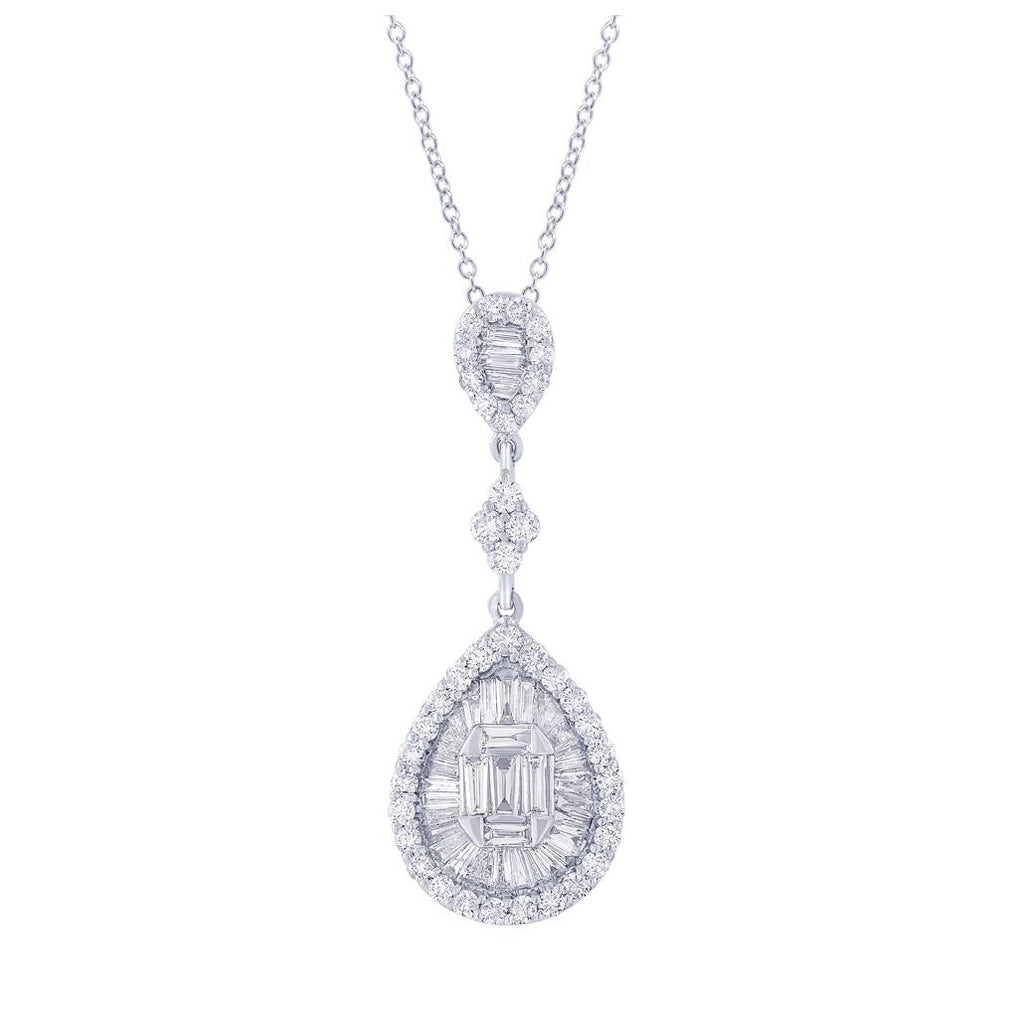 1.41 Ctw 18k White Gold Diamond Pendant Necklace With 18 Inch Chain