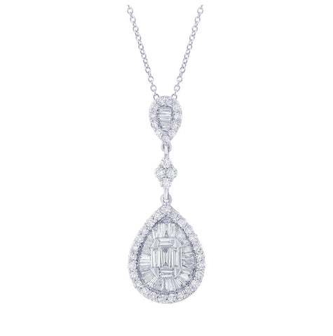 1.41 Ctw 18k White Gold Diamond Pendant Necklace With 18 Inch Chain