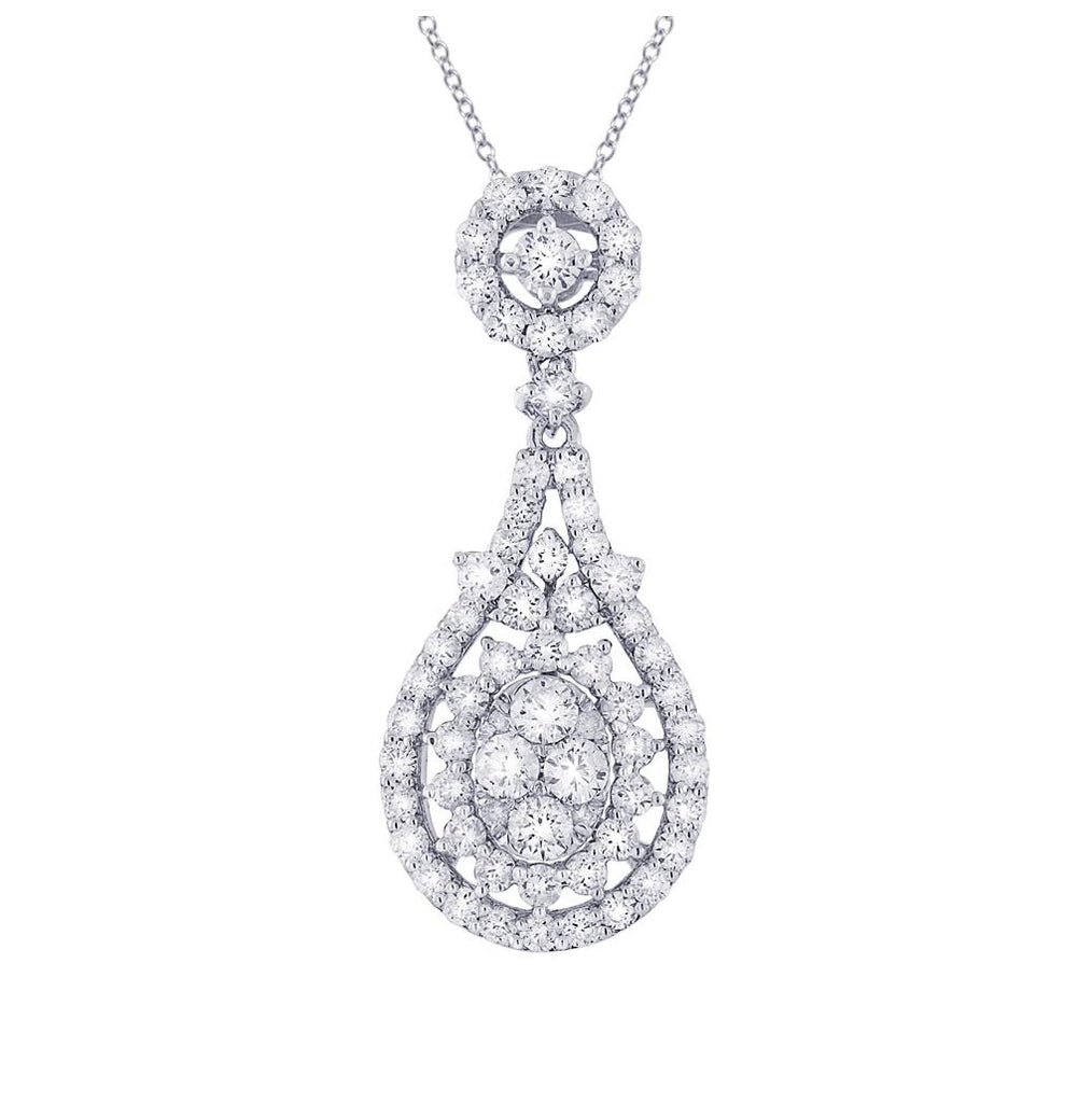 1.19 Ctw 18k White Gold Diamond Pendant Necklace With 18 Inch Chain