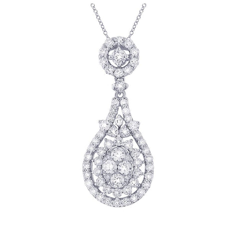 1.19 Ctw 18k White Gold Diamond Pendant Necklace With 18 Inch Chain