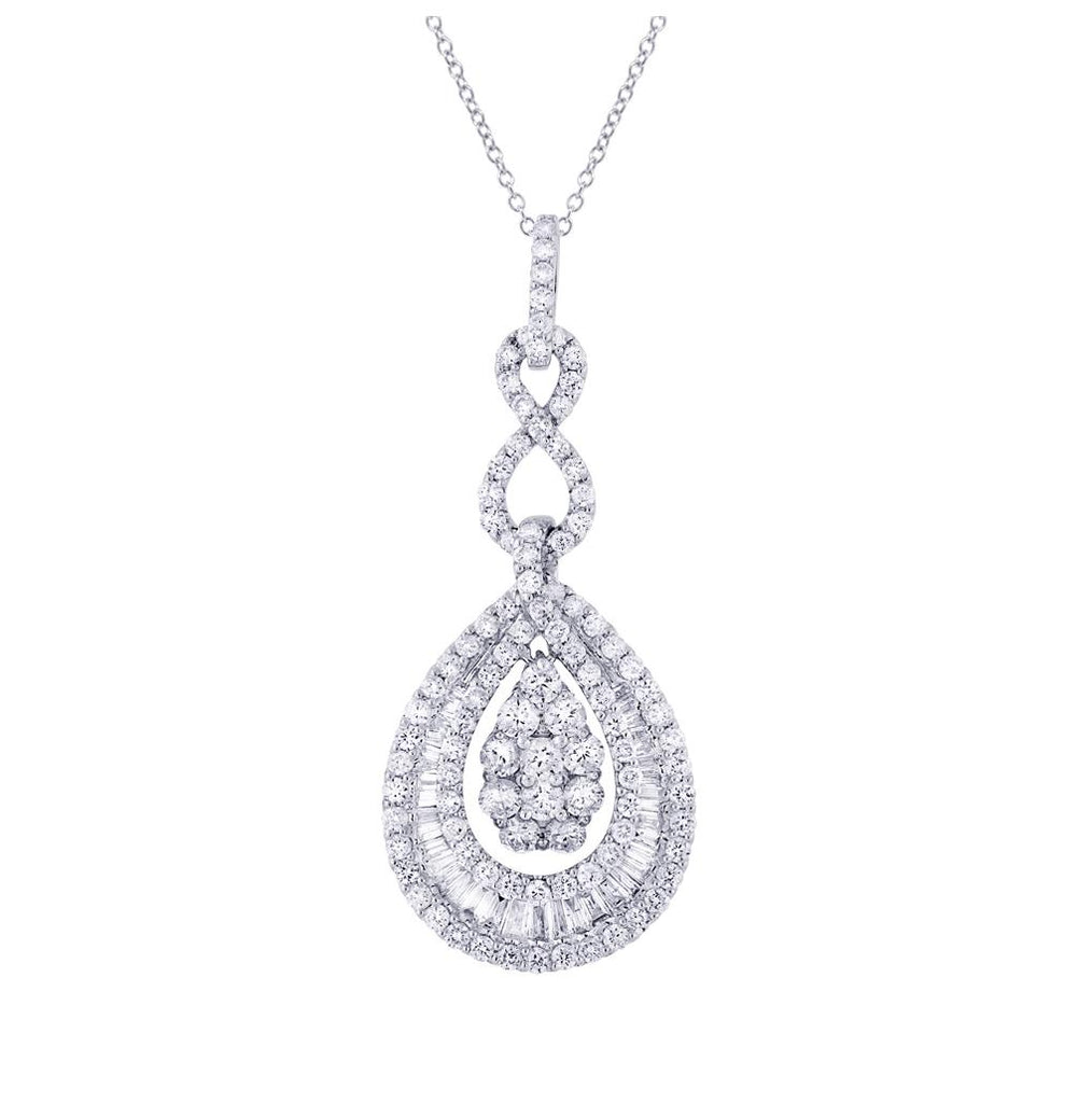 2.09 Ctw 18k White Gold Diamond Pendant Necklace With 18 Inch Chain