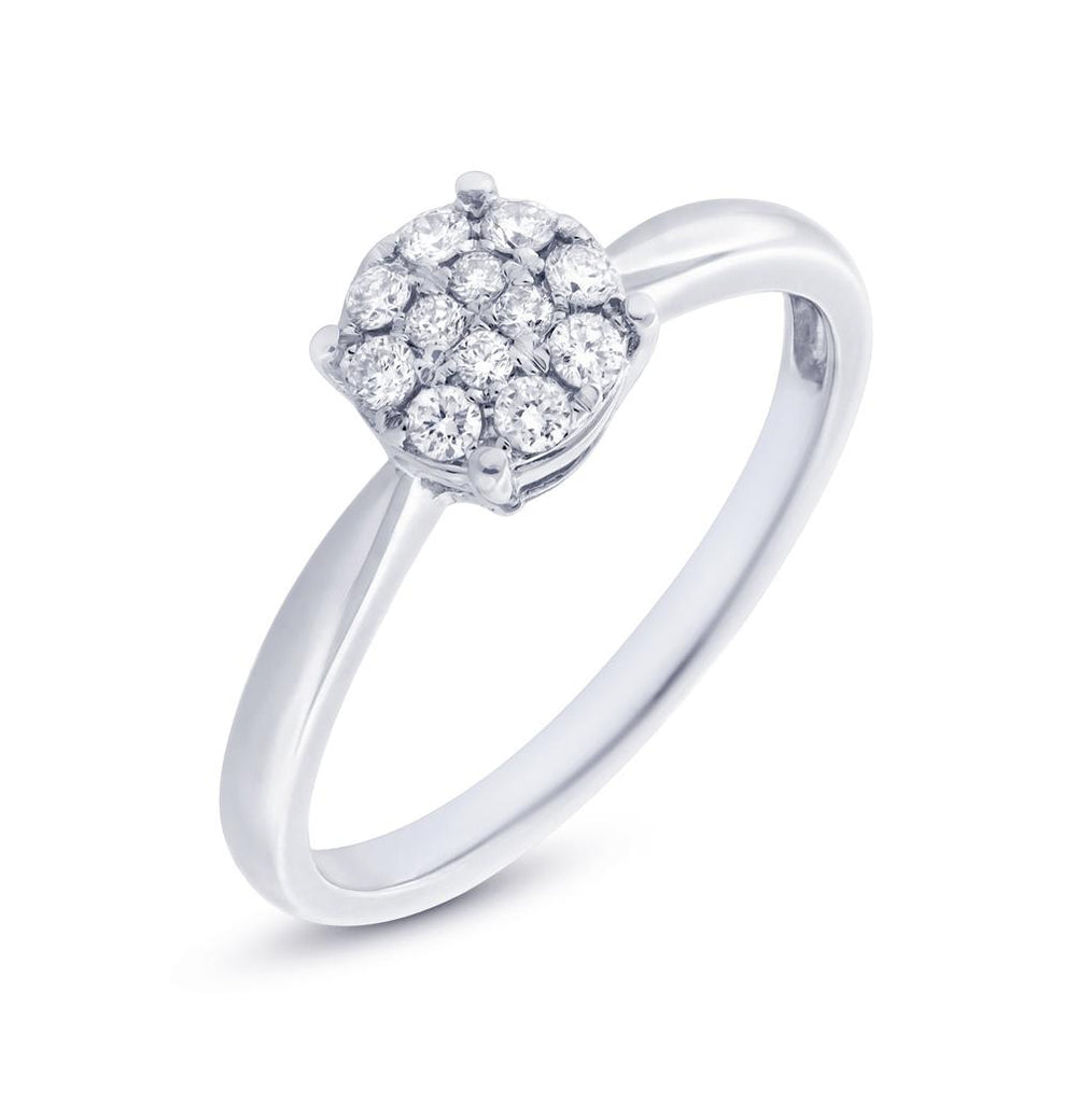 0.20 Ctw 18k White Gold Diamond Cluster Womens Ring
